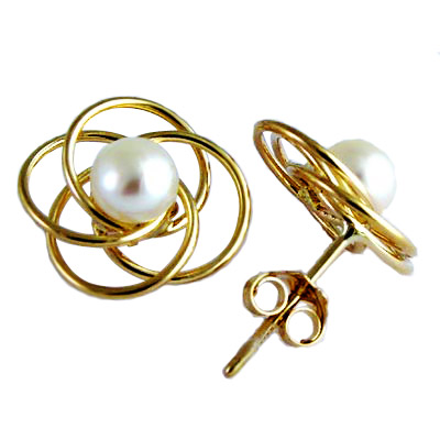 14k Gold Pearl Knot Earrings E519