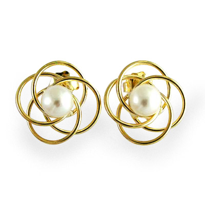 14k Gold Pearl Knot Earrings E519