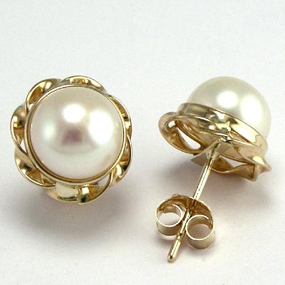 14k Yellow Gold Pearl Love Knot Earrings #E522
