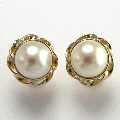 14k Yellow Gold Pearl Love Knot Earrings #E522