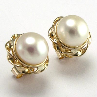 14k Yellow Gold Pearl Love Knot Earrings #E522