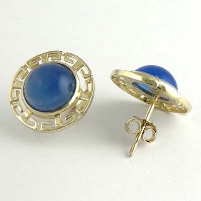 14k Gold Blue Onyx Earrings E513