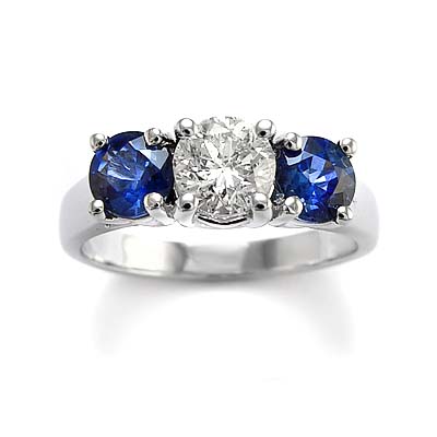 Sapphire Diamond Three Stone Ring 14k R580