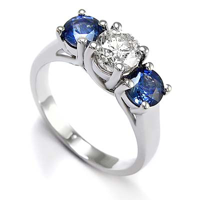 Sapphire Diamond Three Stone Ring 14k R580
