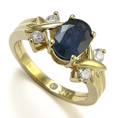 Sapphire Diamond Ring with "X" Design 14k R588