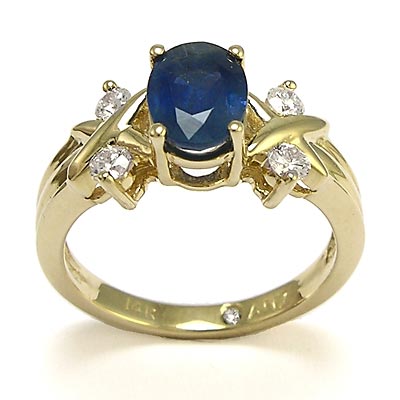 Sapphire Diamond Ring with "X" Design 14k R588