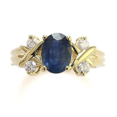 Sapphire Diamond Ring with "X" Design 14k R588