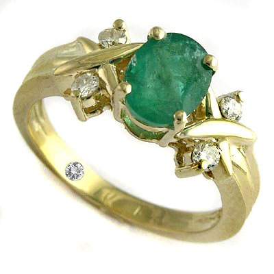 14k Gold Emerald Diamond Ring R590