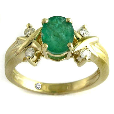 14k Gold Emerald Diamond Ring R590