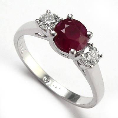 14k Gold Ruby Diamond Three Stone Ring R556