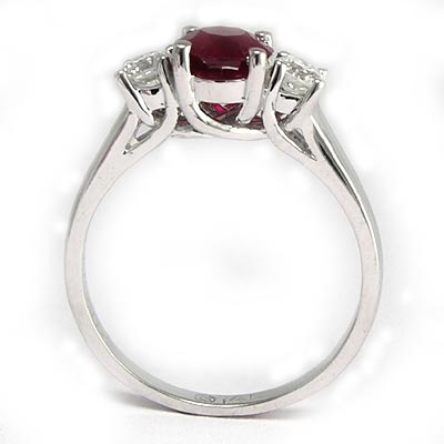 14k Gold Ruby Diamond Three Stone Ring R556