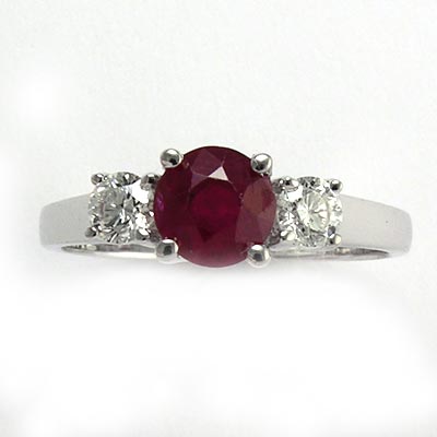 14k Gold Ruby Diamond Three Stone Ring R556