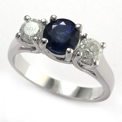 Sapphire Diamond Three Stone Ring 14k R551