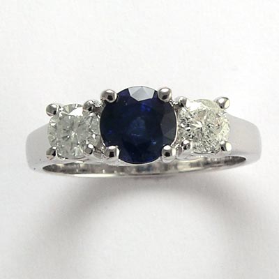 Sapphire Diamond Three Stone Ring 14k R551