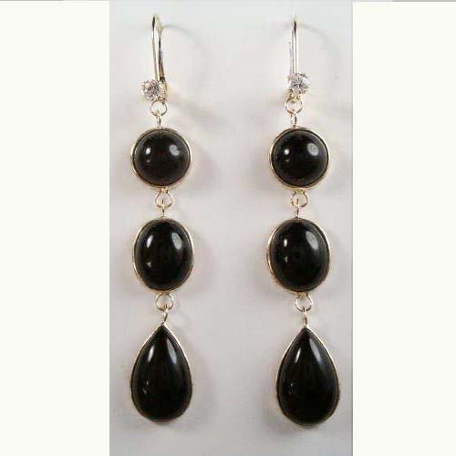Gold Dangling Onyx Earrings E493