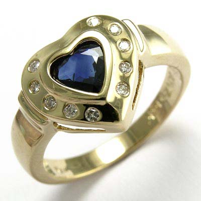 Ceylon Sapphire Diamond Heart Ring 14k R540