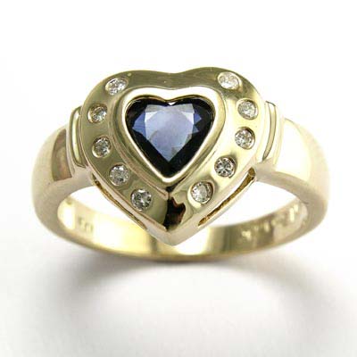 Ceylon Sapphire Diamond Heart Ring 14k R540