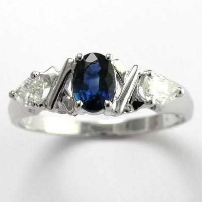 14k Gold Blue Sapphire and White Topaz Ring R529