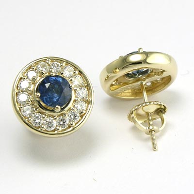 Ceylon Sapphire and Diamond Earrings 14k E475