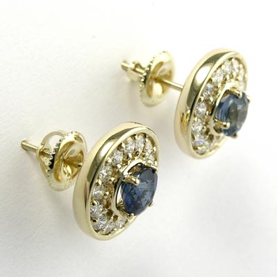 Ceylon Sapphire and Diamond Earrings 14k E475
