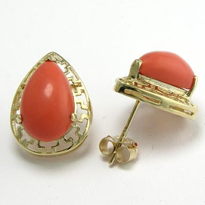 14k Gold Coral Earrings E468