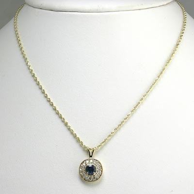 Diamond Saphire Pendant Necklace 14k Gold P272