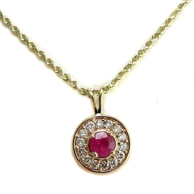 14k Gold Diamond and Ruby Pendant P274