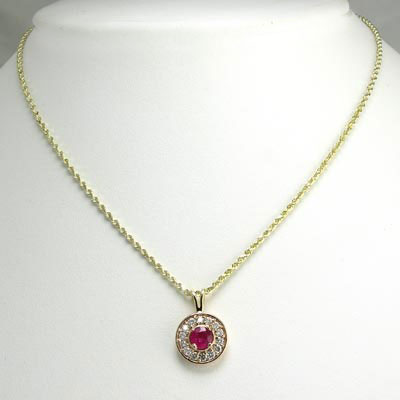 14k Gold Diamond and Ruby Pendant P274