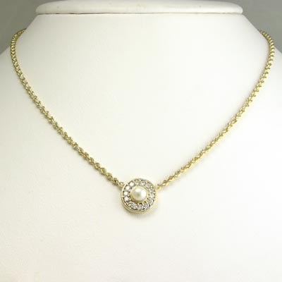 14k Diamond & Pearl Necklace N168
