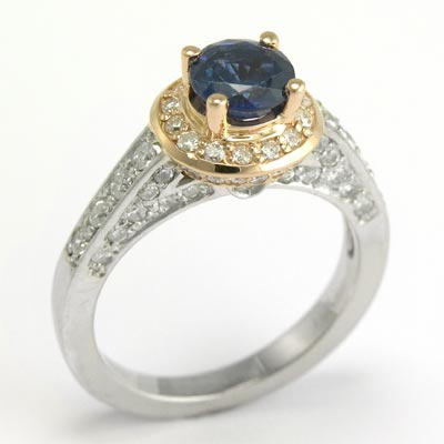 18k Gold Diamond Sapphire Anniversary Ring R517