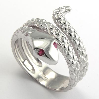 14k White Gold Twisted Serpent Ruby Ring #R510