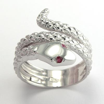 14k White Gold Twisted Serpent Ruby Ring #R510