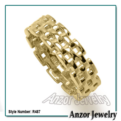 14k Gold Panther Link Band Ring by Anzor R487