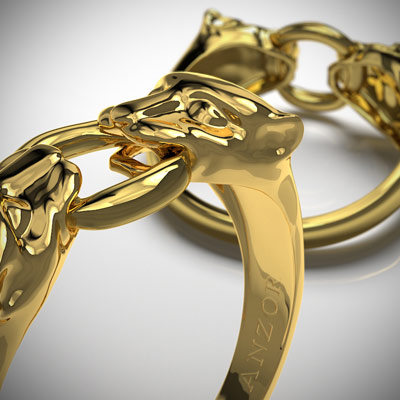 Men's 14k Gold Cat Head Ring R457