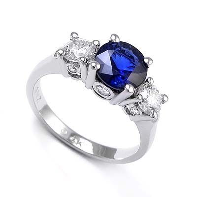 14k Gold Sapphire and Diamond Three Stone Ring #R1181