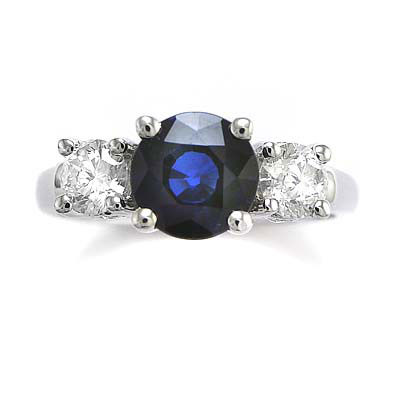 14k Gold Sapphire and Diamond Three Stone Ring #R1181