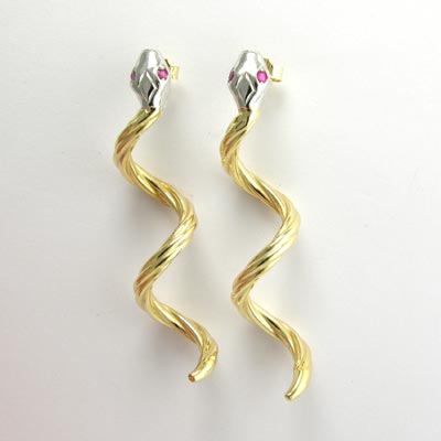 14k Gold Ruby Snake Earrings E438