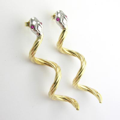 14k Gold Ruby Snake Earrings E438
