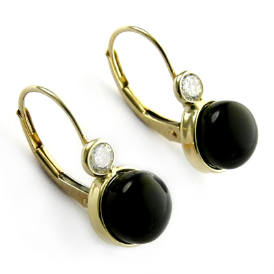 10K Gold Onyx Earrings with CZ E114