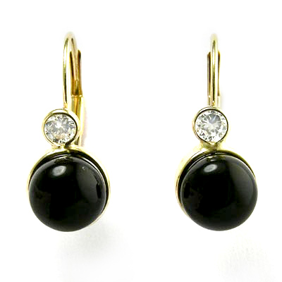 10K Gold Onyx Earrings with CZ E114