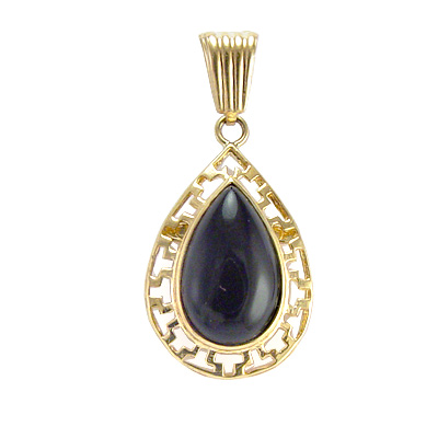 14k Gold Pear Cut Onyx Pendant P101