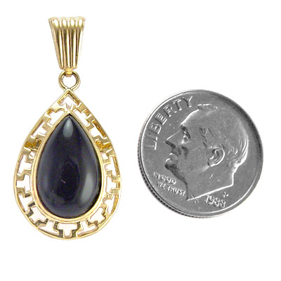 14k Gold Pear Cut Onyx Pendant P101