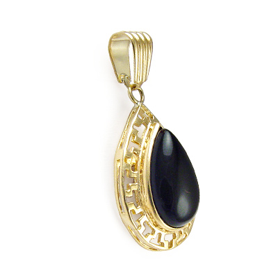 14k Gold Pear Cut Onyx Pendant P101