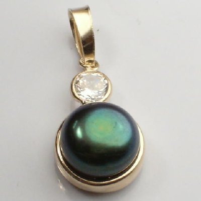 14k Gold 8mm Pearl & CZ Charm P115