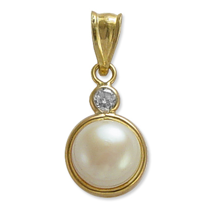 14k Gold 8mm Pearl & CZ Charm P116
