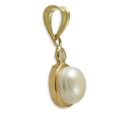 14k Gold 8mm Pearl & CZ Charm P116