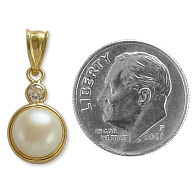 14k Gold 8mm Pearl & CZ Charm P116