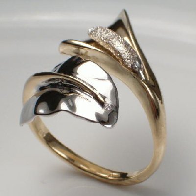 14k Gold Two-Tone Leaf Ring R202