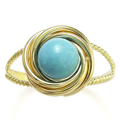 14k Solid Yellow Gold Turquoise Love Knot Ring R147