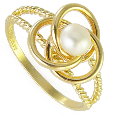 14k Gold Pearl Love Knot Ring R184